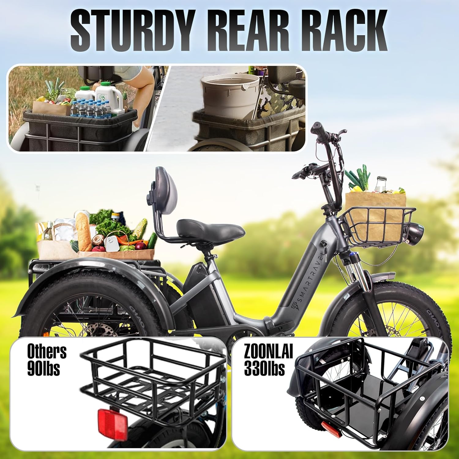 Electric Trike Adults 750W Motor 20" Fat Tire 3 Wheel Electric Bike Dual Removable Batteries Adult Electric Tricycle 50 Miles Range Electric Cargo Bike for Seniors Women Men Outdoor Beach Snow