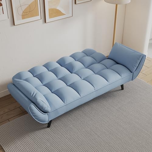 74" Modern Velvet Convertible Sleeper Folding Futon Couch Sofa Bed Adjustable Backrest Memory Foam Couch Double Loveseat Sofa for Compact Living Space,Dorm,Game Studio, Apartment, Bedroom (Black)
