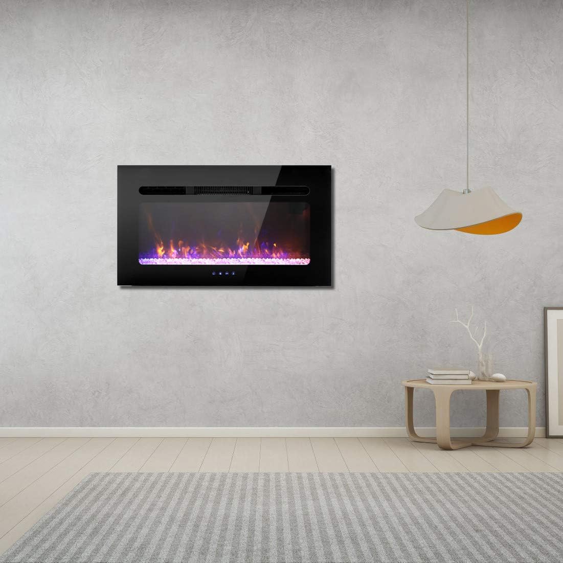 Sophia & William 30" Electric Fireplace Recessed and Wall Mounted, Noiseless Electric Heater with Remote Control & Touch Screen for 2 x 6 Stud, Flame Color & Speed Adjustable