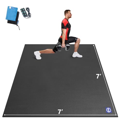 MRO Extra Large Exercise Mat 12'x7'/9'x7'/7'x7'/7'x5'(7mm), High-Density Workout Mats for Home Gym Flooring, Non-Slip, Extra Thick Durable Cardio Mat, Ideal for Plyo, MMA, Jump Rope - Shoe Friendly