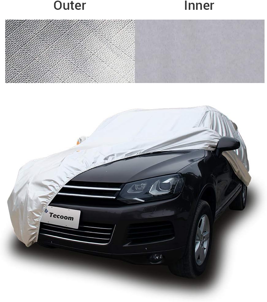 Tecoom Super Heavy Duty Multiple Layers Car Cover All Weather Waterproof Windproof Snow Sun Rain Protective with Buckles & Belt,Without Mirror Pockets Fit 150-178 Length Coupe/Convertible/Sport Car
