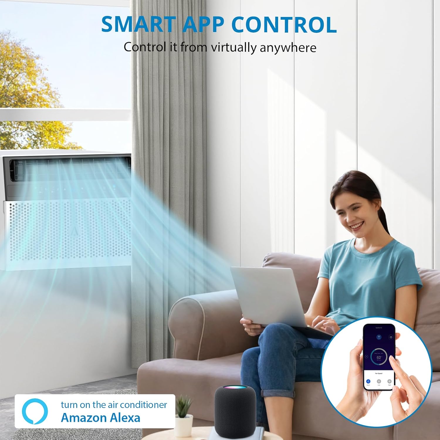 6000 BTU Window Air Conditioner U-Shaped, Window ac Air Units U Shaped Cools Up to 250 sq. ft., Open Window Flexibility, 6 Modes, Sleep Mode, Ultra Quiet, Energy Efficient, Window AC for Home