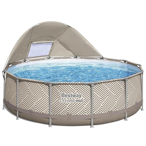 Bestway Power Steel 14’ x 42” Round Above Ground Outdoor Backyard Swimming Pool Set with 1,000 GPH Filter Pump, Ladder, and Pool Cover