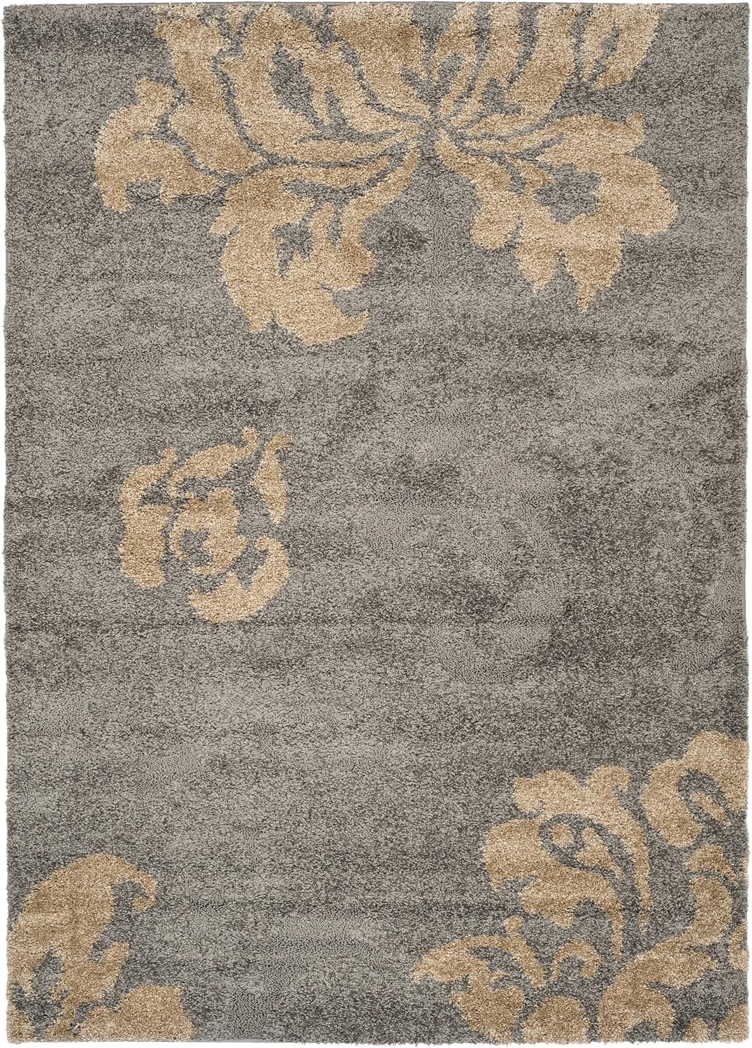 SAFAVIEH Florida Shag Collection Area Rug - 8'6" x 12', Grey & Beige, Floral Design, Non-Shedding & Easy Care, 1.2-inch Thick Ideal for High Traffic Areas in Living Room, Bedroom (SG458-8013)