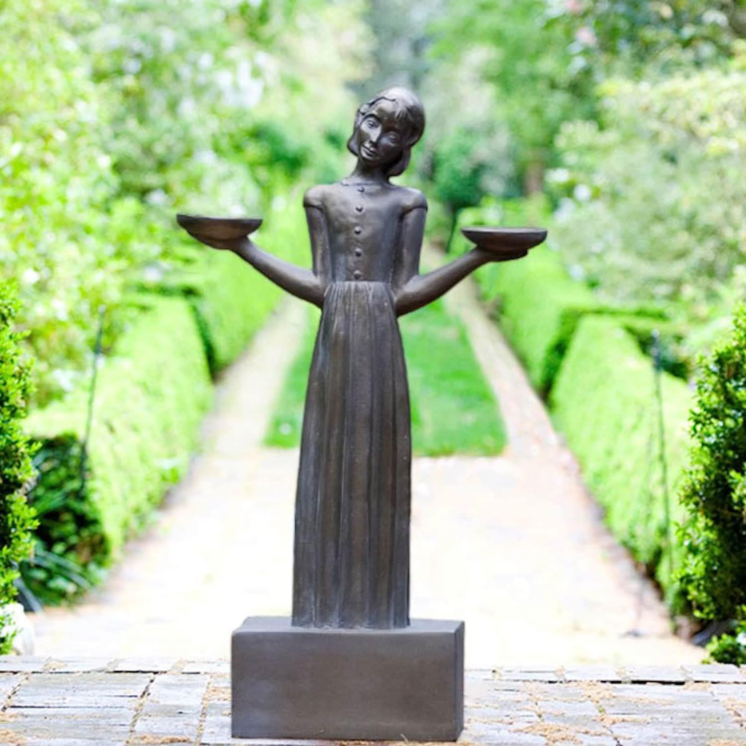 Bird Girl Garden Statue - Outdoor Art Yard Decor, Child Sculpture Lawn Ornaments - Large, 37" H