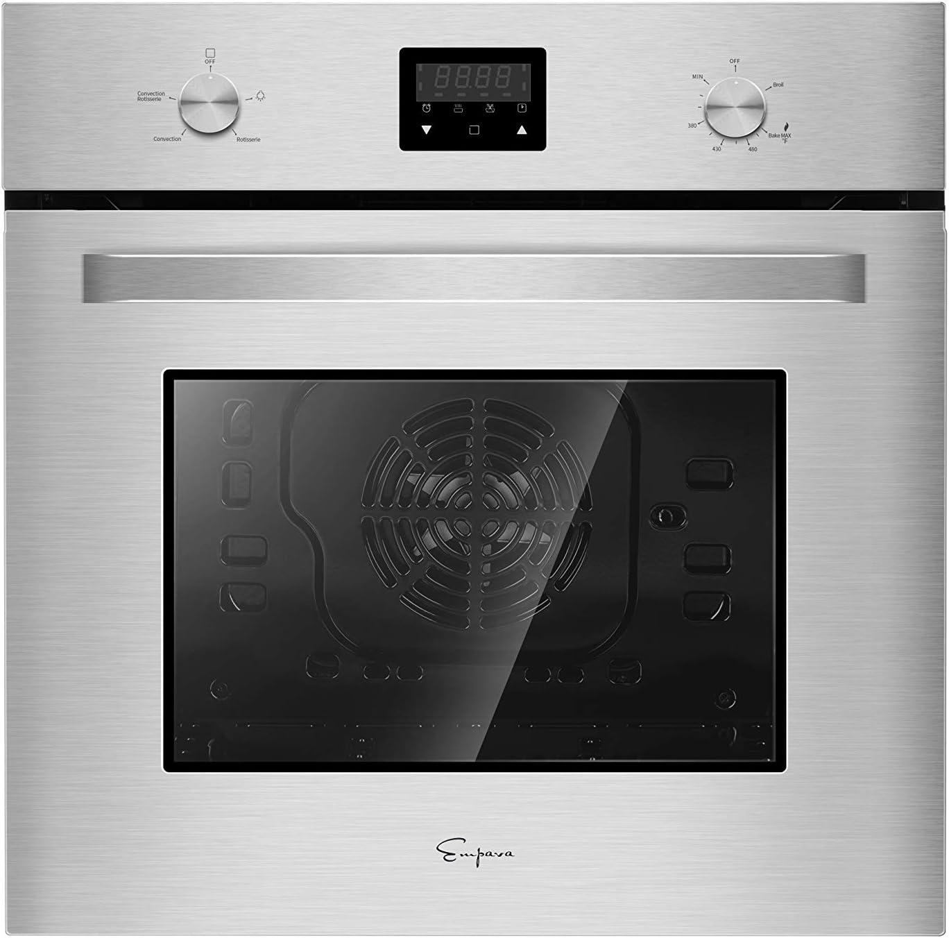 Empava 24 Inch Single Gas Wall Oven Bake Broil Rotisserie Functions with Mechanical Controls-Digital Timer-Convection Fan in Stainless Steel