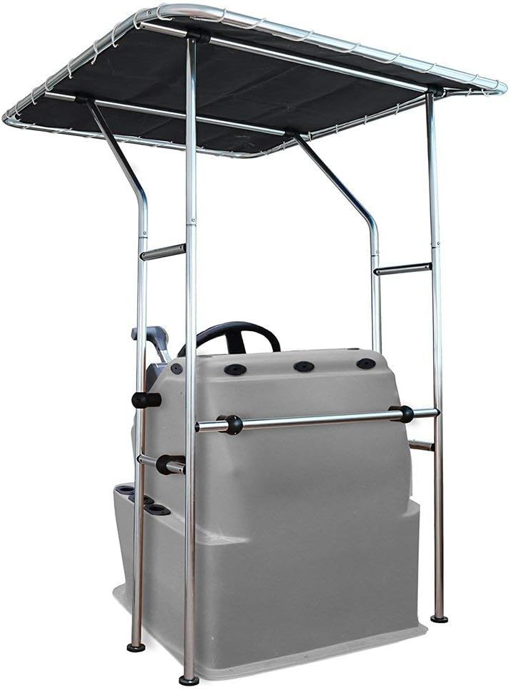 Eevelle Summerset T-Top Center Console Bimini Shade Frame and Canvas | UV Rated Marine Canvas | 68" L x 56" W x 79" H