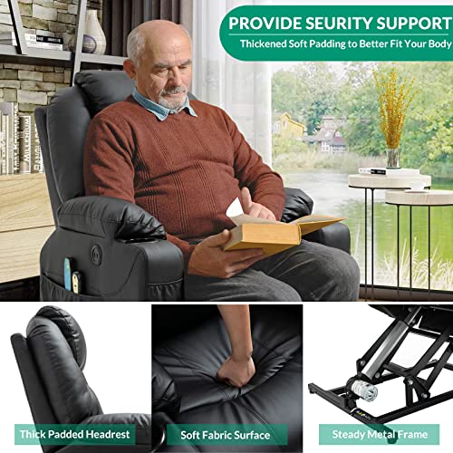 VIVIJASON Power Lift Chair Electric Recliner for Elderly Heated Vibration Massage Fabric Recliner Chair with 2 Remote Controls, Cup Holders, Side Pockets & USB Ports for Living Room (Grey)