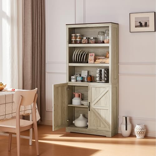 LINSY HOME Bookcases with Doors, Farmhouse Storage Cabinet 69 in Tall 5-Shelf Bookcase, Floor Standing Display Bookshelves with Adjustable Shelves for Living Room, Bedroom, Kitchen, Black