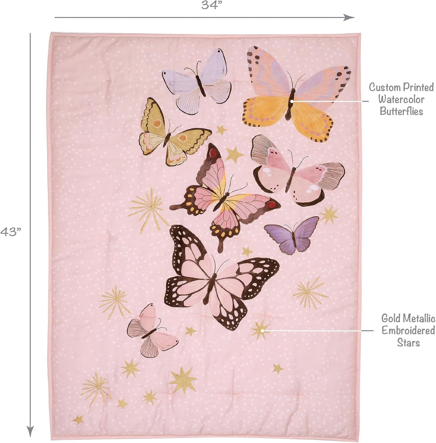 Lambs & Ivy Butterfly Dreams Pink/Gold 3-Piece Nursery Baby Crib Bedding Set