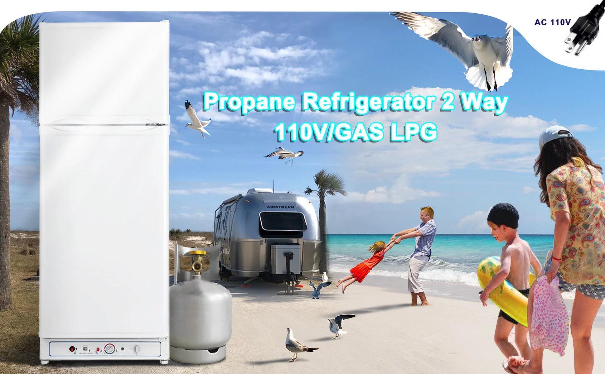 SMAD 13.4 Cu ft 64.2 in Height Propane Refrigerator Top Freezer, Gas 110v/LPG Top Mount, Kitchen Garage RV off-Grid
