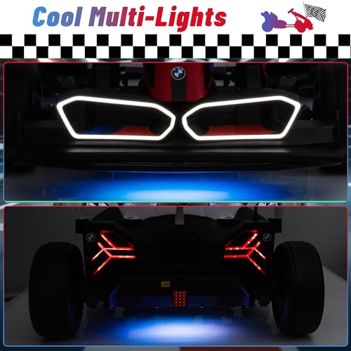24V 9AH Electric Go Kart with Adjustable Seat, 7.5 MPH Drift Kart for Kids Age 6-12, 2 * 200W Motors, Drift Mode and 2 Speed, Licensed BMW (Grey)