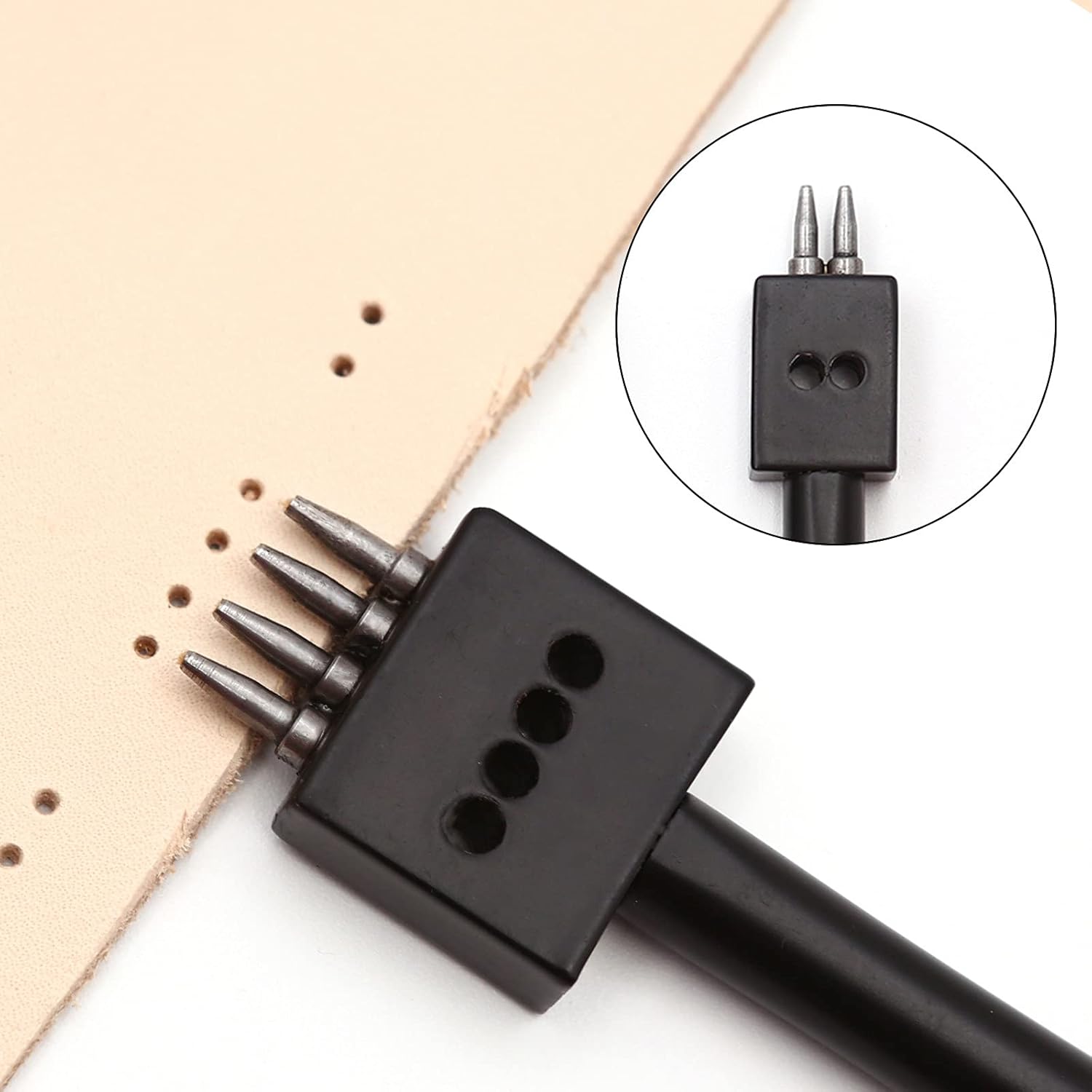 N/C Leather Craft Tool Hole Punches 4MM 2/4/6 Prong Row Hole Puncher Tool for Belts Watch Bands of Suture Leather Working DIY.(Black)