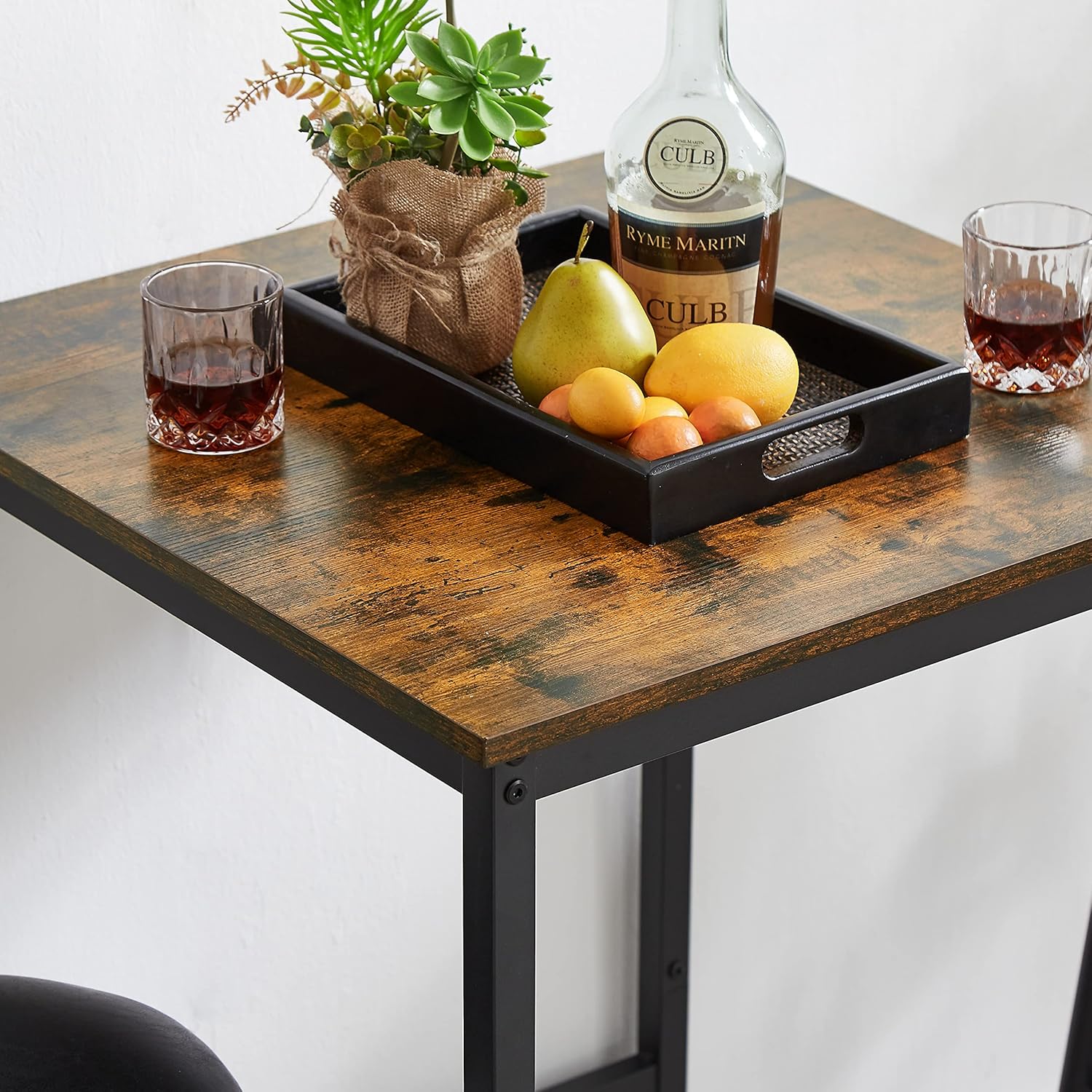 Bar Table and Chairs Set, Sqaure Dining Table Set for 2 with PU Soft Seat and Backrest, Kitchen Table and Chairs for Small Spaces, Kitchen and Bar, Rustic Brown