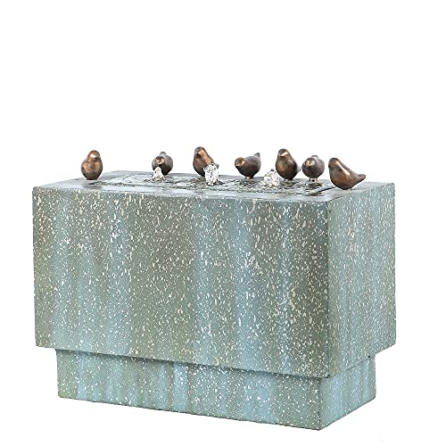 LuxenHome 24" Gray Rectangular and Birds Resin Outdoor Bubbler Fountain with LED Lights Waterfall Fountain Decoration for Garden Back Yard Courtyard Patio