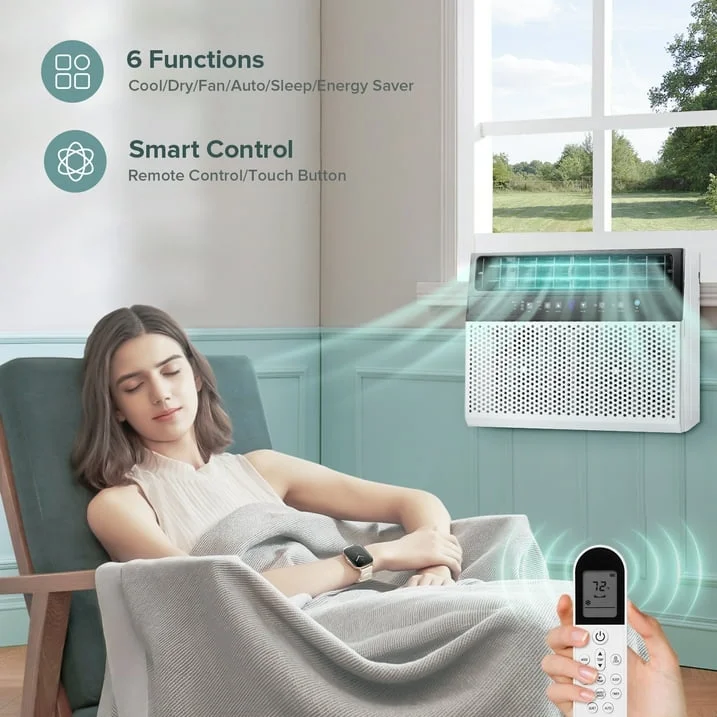 KISSAIR Window Air Conditioners 8,100 BTU (12,000 BTU ASHARE), U-Shaped Air Conditioner Window Unit Cools up to 550 Sq. Ft, 3-In-1 Window AC Units, Full Window View-White