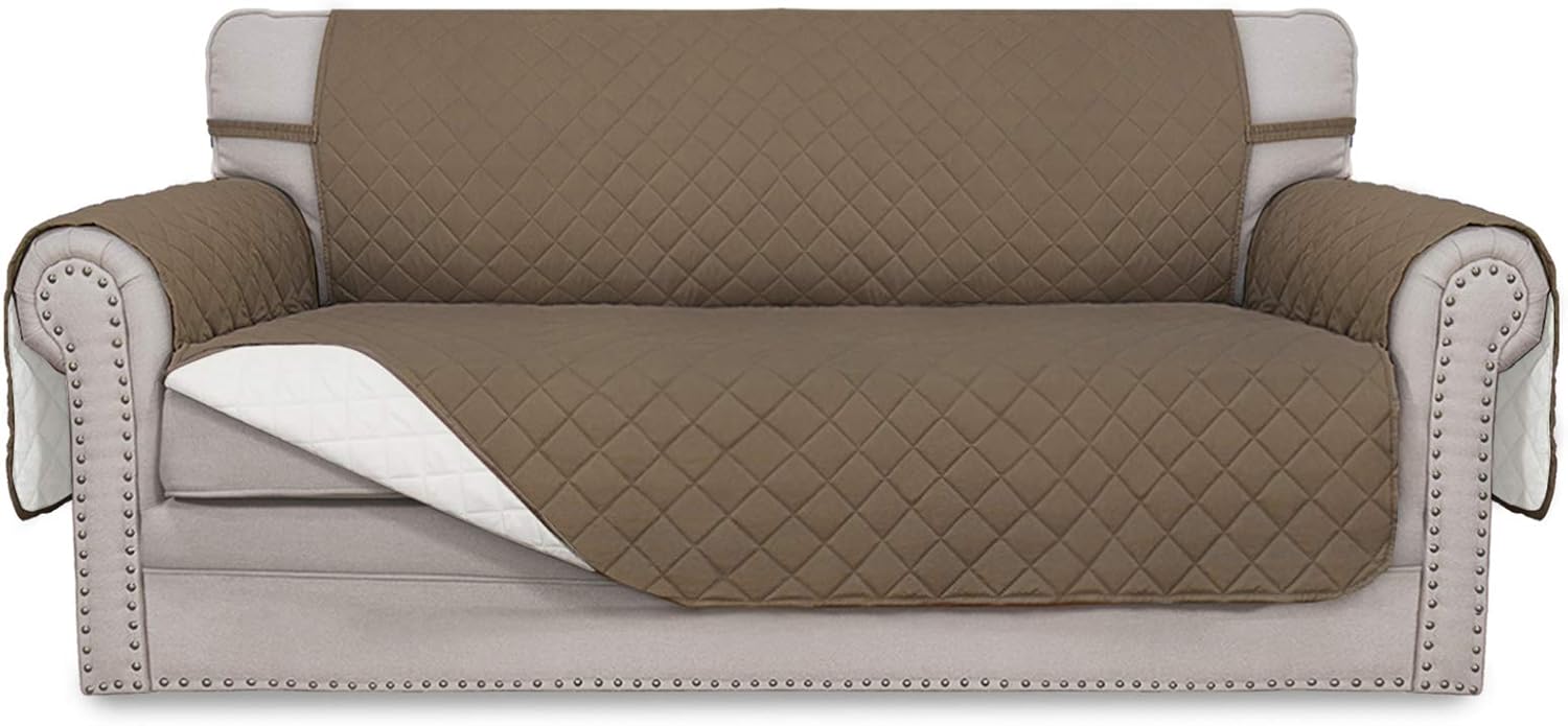 Easy-Going Sofa Slipcover Reversible Sofa Cover Water Resistant Couch Cover with Foam Sticks Elastic Straps Furniture Protector for Pets Kids Children Dog Cat (Sofa, Darkgray/Beige)