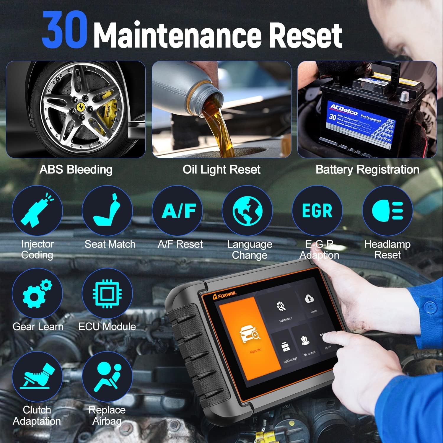 FOXWELL NT809 Bidirectional Scan Tool (2022 New Version), All System OBD2 Scanner with 30 Service Reset-ABS Bleeding/Oil Reset/EPB/SAS/TPMS/Throttle Body Relearn, Car Diagnostic Scanner for Cars