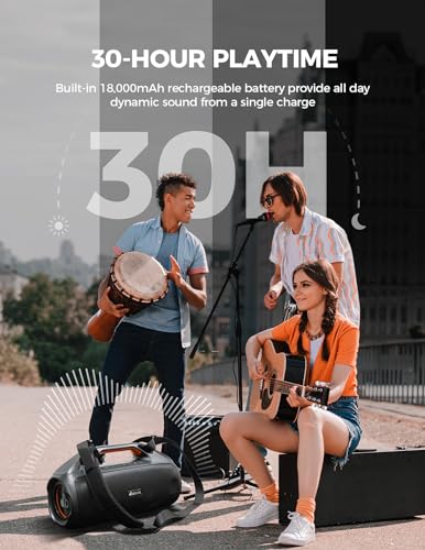 Portable Bluetooth Speaker,100W Powerful Sound with EX-BASS,IPX7 Waterproof,30H Playtime,Built-in Power Bank,Bluetooth 5.3&TWS,Big Subwoofer Speaker with Carrying Strap for Party,Pool,Camping,Backyard