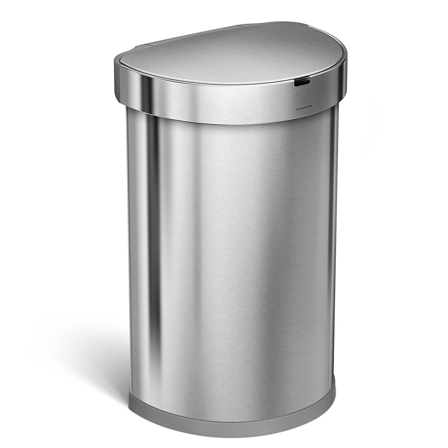 simplehuman 45 LITER Semi-Round Automatic Sensor Trash Can, Brushed Stainless Steel