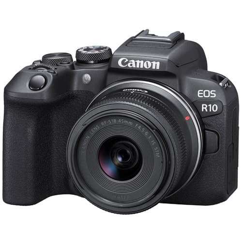 Canon EOS R10 Mirrorless Camera with RF-S 18-45mm f/4.5-6.3 is STM Lens + Dual Wireles Microphones + 64 GB Memory + Extra Battery + LED Light + More (Content Creator Bundle) (Renewed)