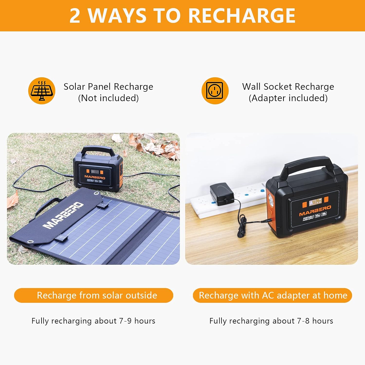 MARBERO 167Wh Portable Power Station, 45000mAh Solar Generators Lithium Battery Power Supply with 110V AC Outlet, 2 DC Ports, 4 USB Ports, LED Flashlights for CPAP Home Camping Emergency Backup