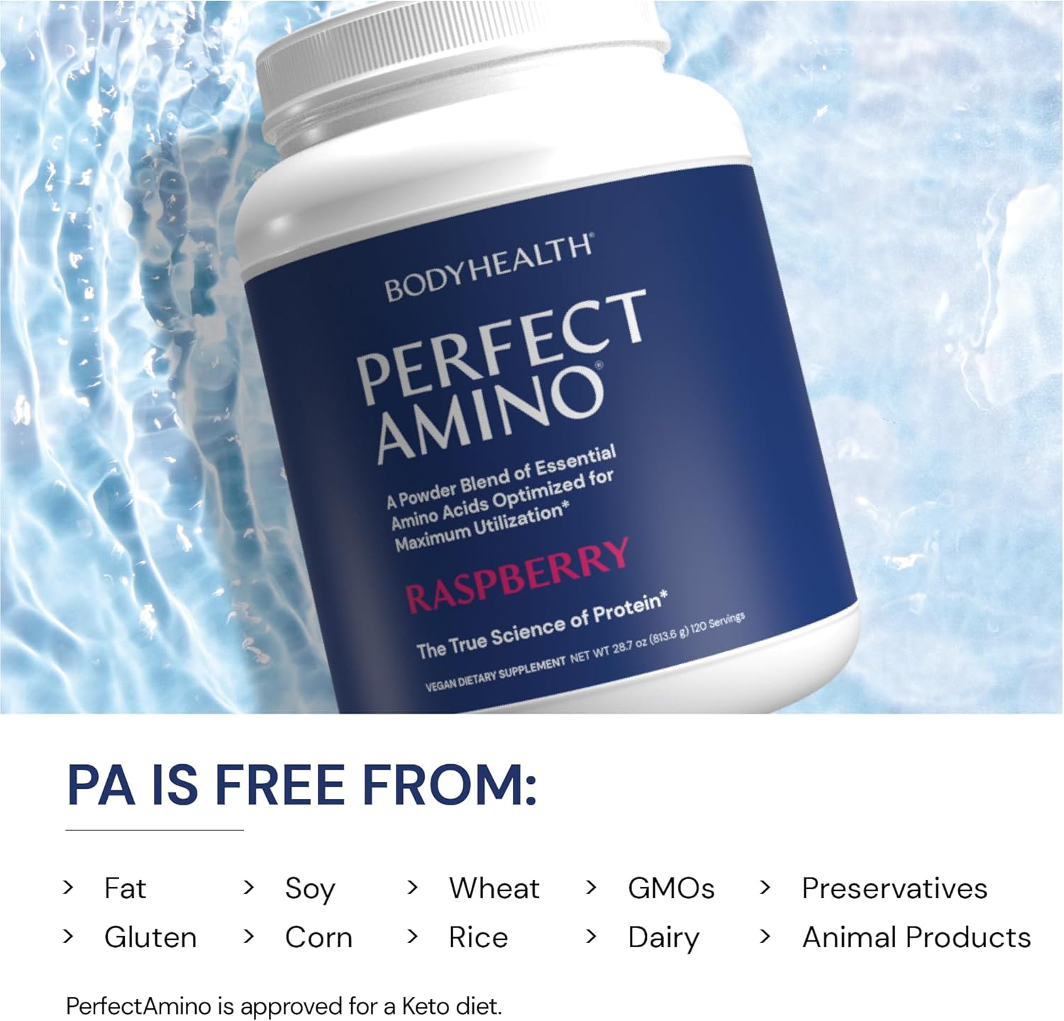 BodyHealth PerfectAmino Powder - BCAA and EAA Powder for Pre and Post Workout - Amino Acid Energy Drink Powder for Men and Women to Support Lean Muscle and Recovery - Raspberry - 120 Servings