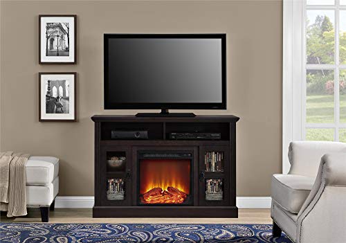 Ameriwood Home Chicago Fireplace TV Stand for TVs up to 50 Inch, Replaceable Electric Fireplace Insert Heater, Realistic Log and Flame Effect, For Living Room or Bedroom, Dove Gray