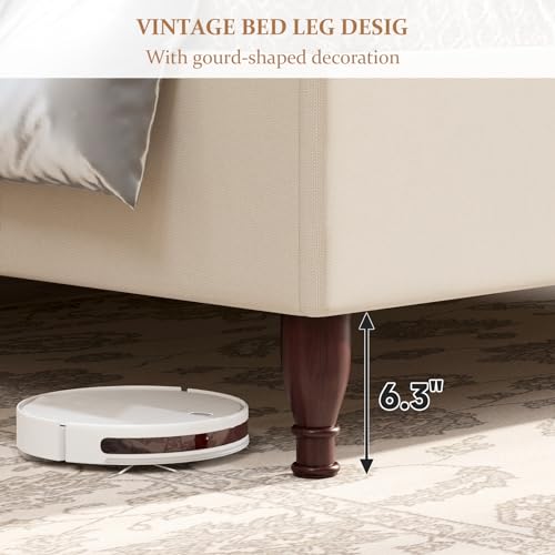 King Size Bed Frame Upholstered Platform Bed with 51" Tall Headboard Wingback, Linen Fabric, Retro Simple Style Platform Bed No Box Spring Needed, Easy Assembly, Beige