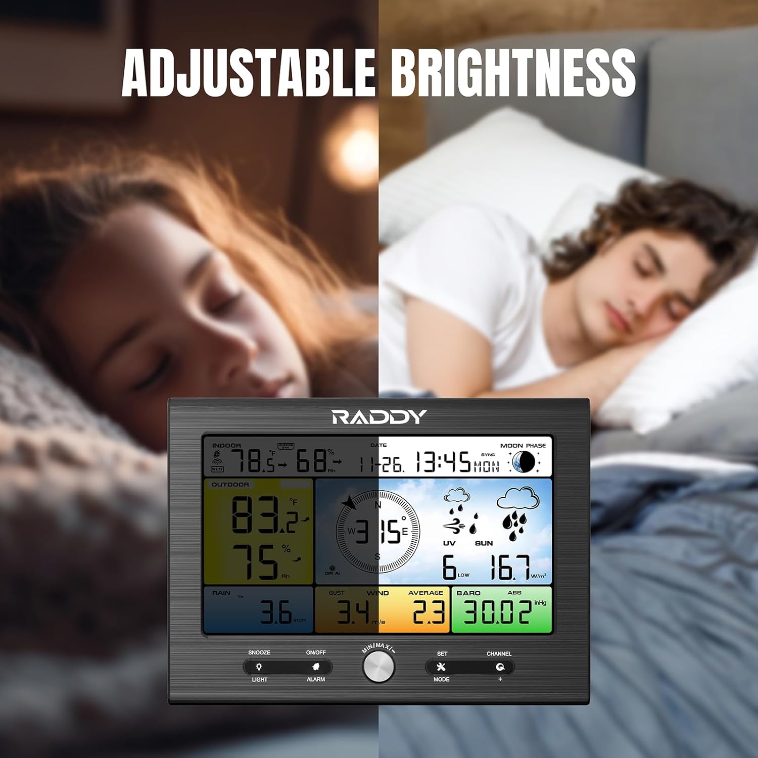 Raddy WF-100SE 13-in-1 Weather Station Wi-Fi, Wireless Weather Station Indoor Outdoor with Rain Gauge, Wind Gauge, UV Index, Barometric, Weather Forecast, Moon Phase for Home, Garden