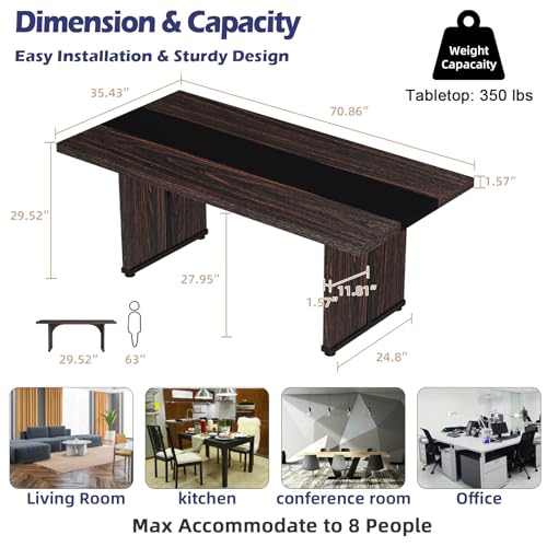 STHOUYN 71" Farmhouse Dining Kichen Table for 6 8, Rectangle Large Wood Dining Room Table, Rustic Long Dinner Table, Conference Table (Brown)