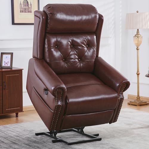 Oversized Power Lift Recliner Chair for Elderly, Extra Wide Lift Chair with Masssage and Heat, Chenille Electric Recliner Chairs for Big and Tall, USB Ports, Coffee