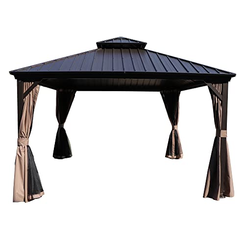 Kozyard 10'x10' Hardtop Gazebo - Permanent Metal Pavilion with Netting and Shaded Curtains for Patio, Backyard, and Deck - Galvanized Steel Outdoor Aluminum Canopy, Double Roof Gazebo (Dark Gray)