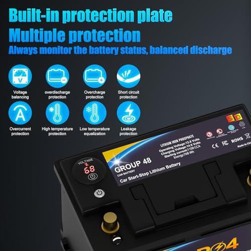 Lithium Car Battery Start and Stop, 12.8V 576WH Group 47 LiFePO4 Automotive Battery For Car, Starter Battery Plus Deep Cycle Performance, 36 Months Warranty