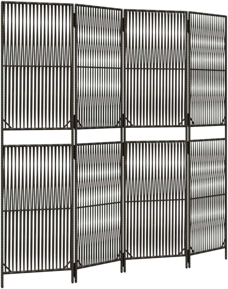 ** vidaXL Room Divider 4 Panels - Gray Poly Rattan Garden Screen - Privacy Partition - 77.2" x 70.9" - Indoor/Outdoor Use - Modern Line Weaving Design - Powder-Coated Steel Frame