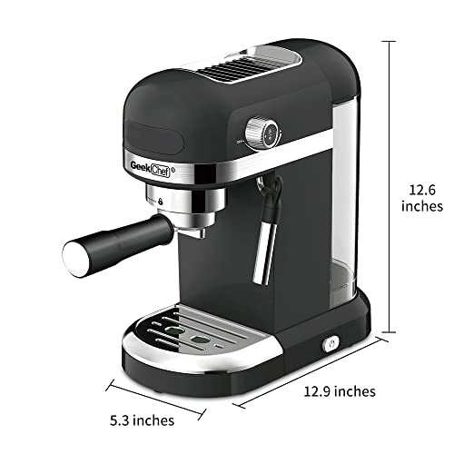 20 Bar Espresso Machine, 1350W High Performance, 1.4 Ldetachable transparent water tank, Thermo block beating system,With safety valve (Black)