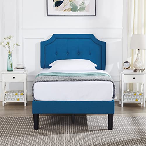 VECELO Upholstered Platform Bed Frame with Adjustable Headboard, Wooden Slats Support, No Box Spring Needed, Modern Style, Twin Size