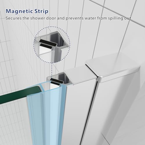 Shower Doors 32 in.W X 72 in.H Semi Frameless Hinged Pivot Swing Shower Door, SGCC Tempered Clear Glass, Reversible Installation, Chrome Finish