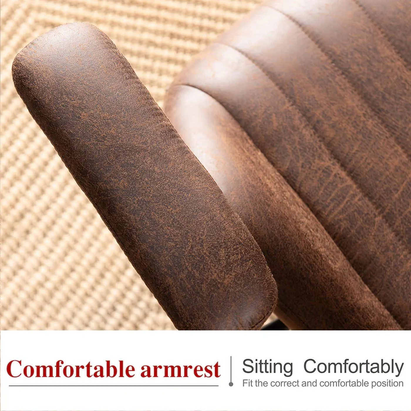 HOOOWOOO Home Office Desk Chair with Wheels Suede Fabric Cross Legged Simple Wide Seat Chair,Modern Ergonomic Comfortable Adjustable Computer Chairs-Brown