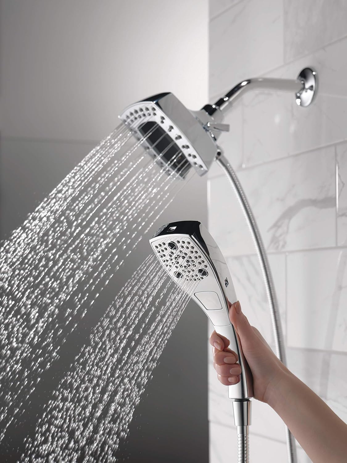 Delta 5-Spray In2ition 2-in-1 Dual Hand Held Shower Head with Hose, Magnetic Docking Handheld Shower Head, Champagne Bronze 58474-CZ25