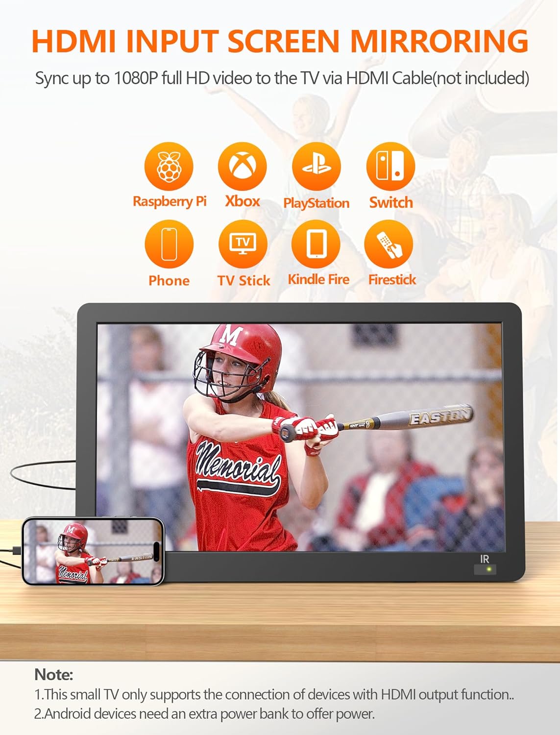 Desobry 14.2" Small TV, Portable TV with Antenna, Mini TV LCD Monitor 1080P with Digital ATSC Tuner, Battery Operated TV for Camping Travel Kitchen, Support HDMI, AV, USB Input, Remote Control