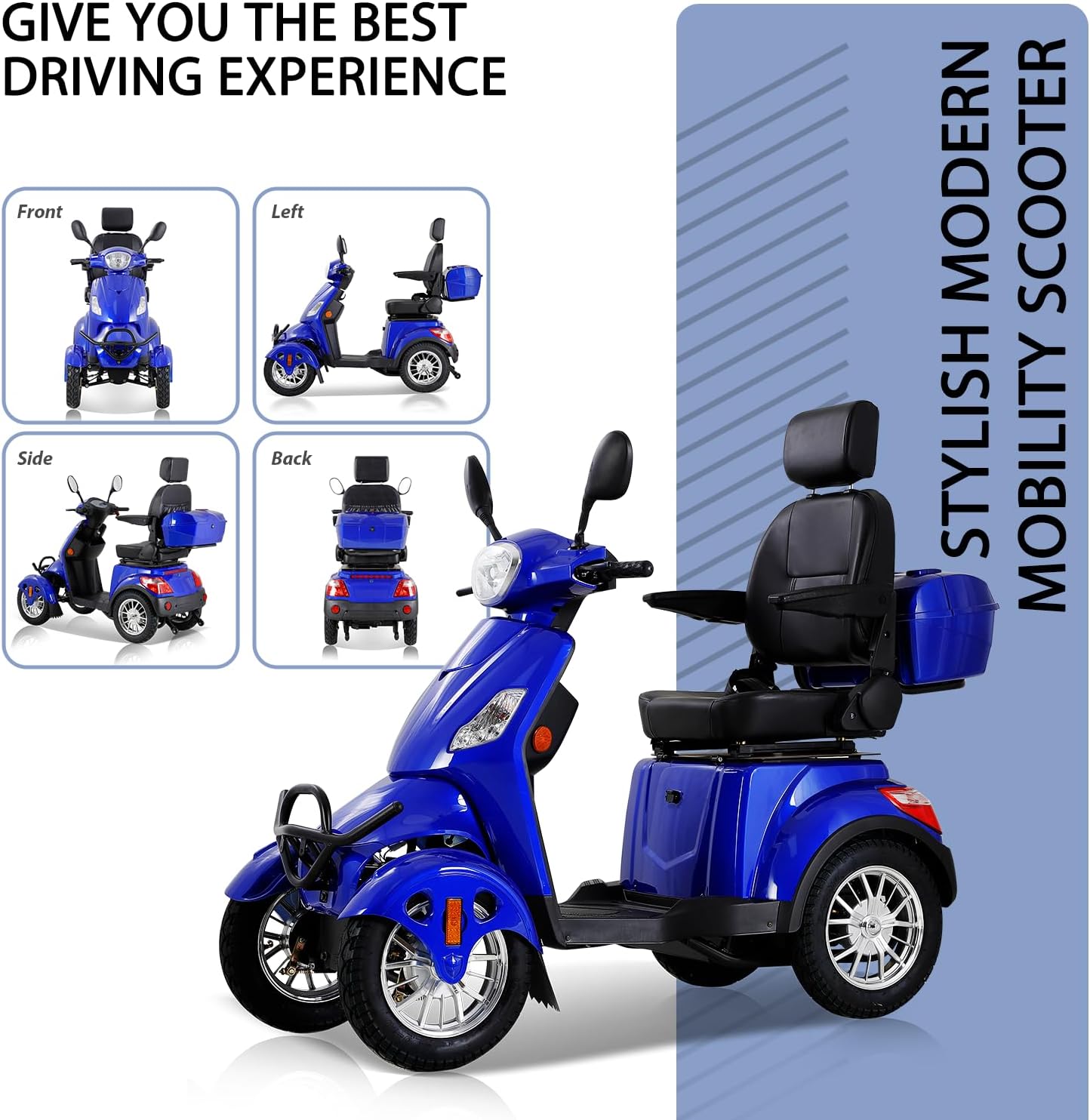 Heavy Duty Mobility Scooter, 800W 4-Wheel All Terrain Electric Vehicle, 3-Speed Adjustable, 35 Miles Range, Adjustable Seat, Rear Lockbox, 550 lbs Capacity, for Adults & Seniors, Blue