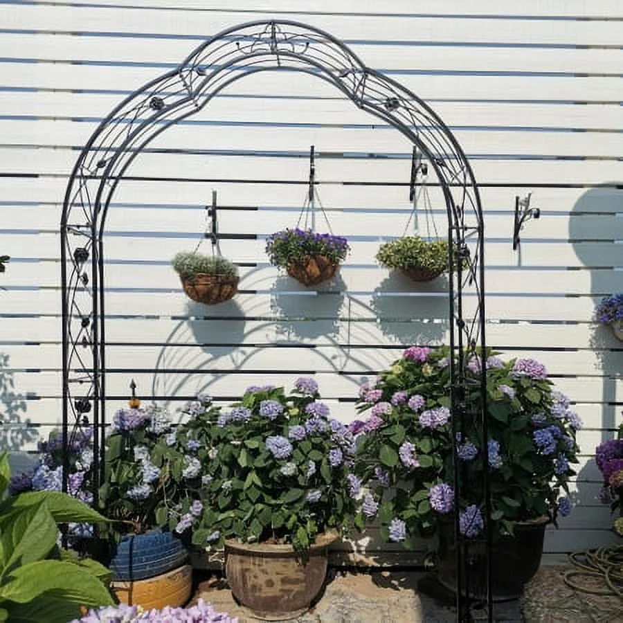 59"W * 98"H Garden Arches Arbors Curved Metal Durable Iron Plants Trellis Stand Use for Outdoor Garden Arbor Climbing Plants Wedding Arches Ceremony Black