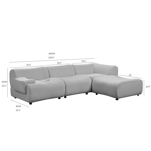 135" Curved Sectional Sofa with Left Chaise Longue,Modern Boucle Fabric Upholstered Modular Cloud Couch with Two Throw Pillows,Oversized 6-Seat Sofa for Living Room,Bedroom,Apartment,Beige