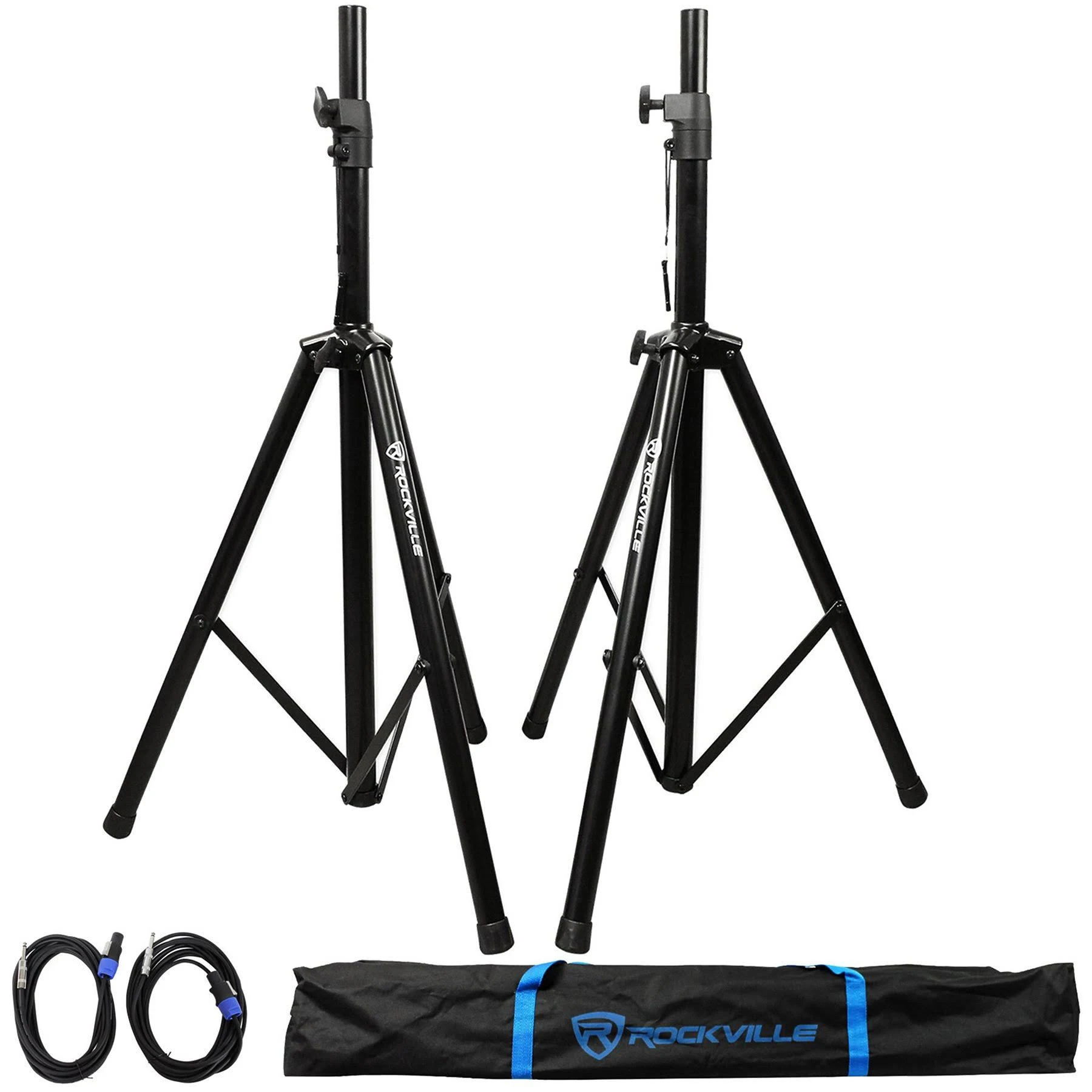 2) Rockville RSG12.4 12 3-Way 1000W 4-Ohm Passive DJ Speakers+Stands+Cables+Bag