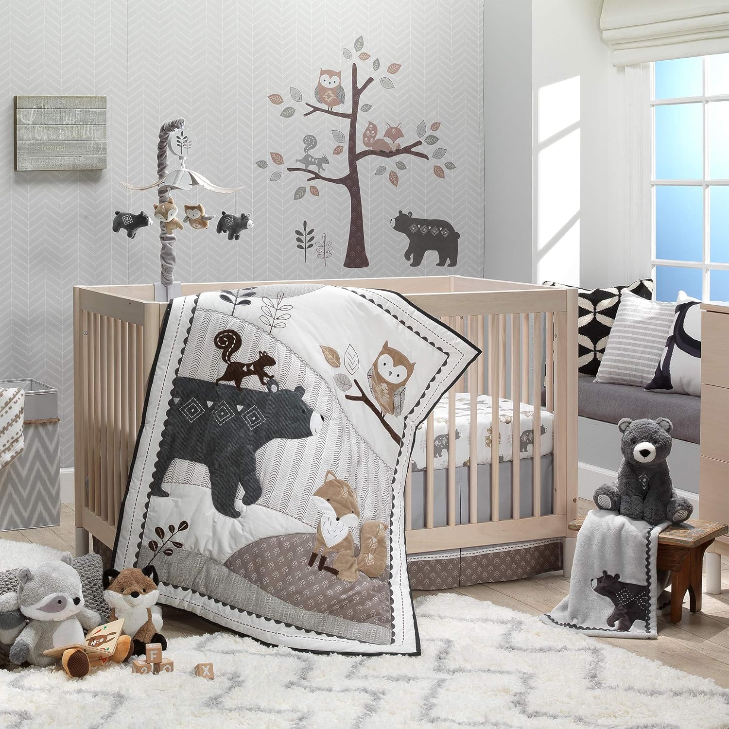 Lambs & Ivy Woodland Forest Gray/Tan Musical Baby Crib Mobile Soother Toy Pack of 2