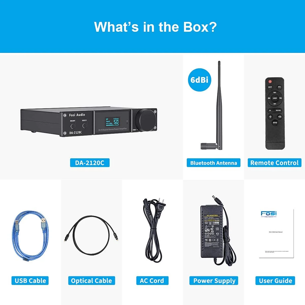 Fosi Audio DA2120C 240W Bluetooth 5.0 Stereo Audio Hi-Fi DAC Amplifier Support aptX 24Bit-192kHz 2.1 Channel Integrated Class D Power Amp with RCA/PC-USB/Coaxial/Optical Input and Remote Control