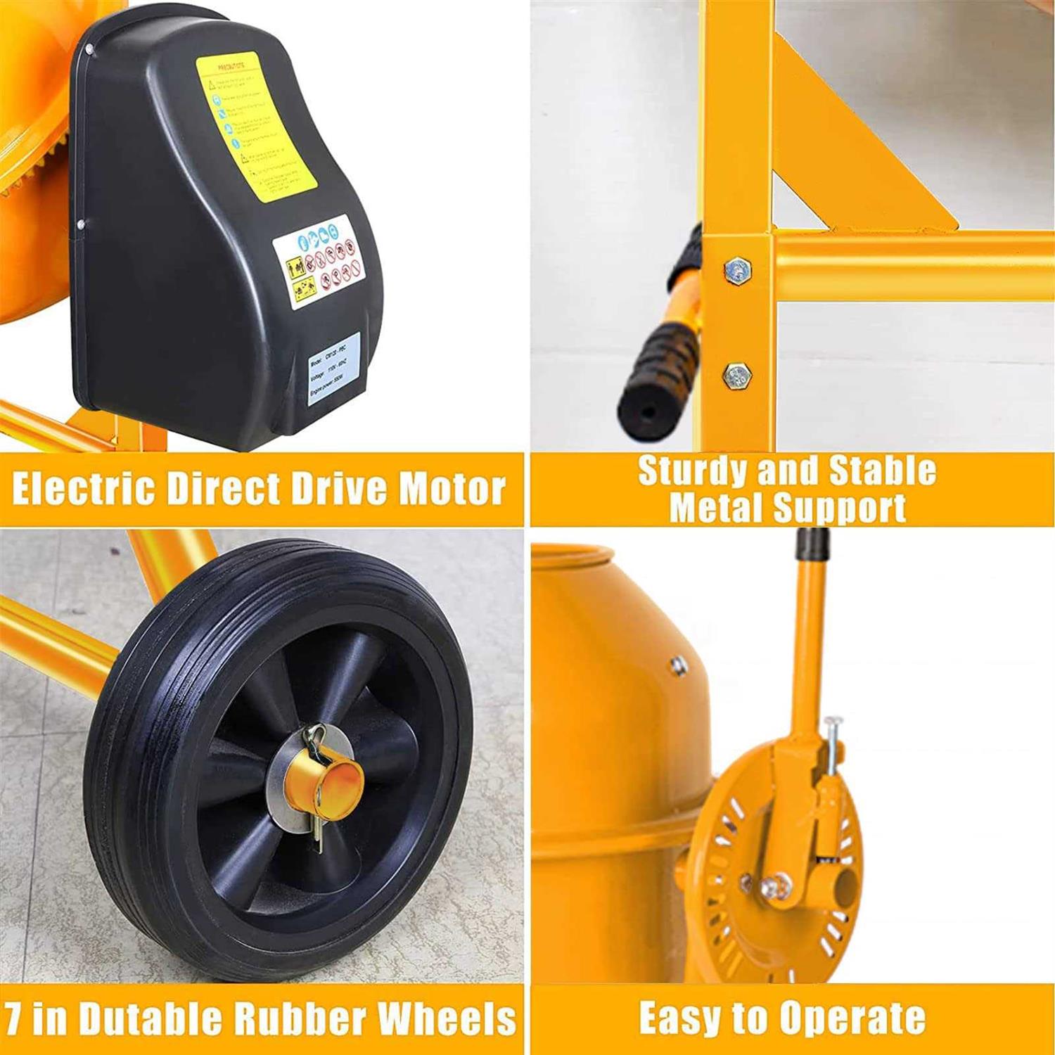 5-star Generic Portable 42 Cu Ft Concrete Cement Mixer 1/2 Hp Electric Mixer Machine with Wheel &amp; 120L Freestanding Barrow Machine Mixing Tools Fo - Shop Hardware Tools Online Store