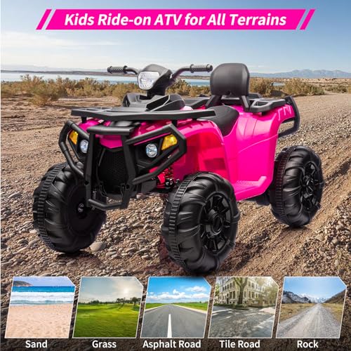 2 Seater Kids Ride On ATV 4 Wheeler Electric Vehicle for Big Kids Battery Powered Ride On Toy Car for Toddlers With Spring Suspension, Soft Start, LED Lights, High & Low Speed, Music, Black