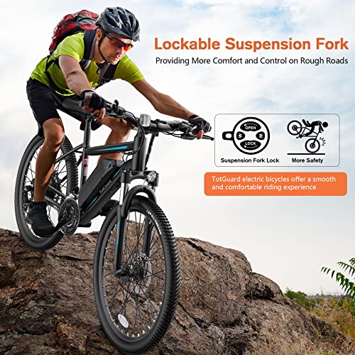 TotGuard Electric Bike, 27.5" Electric Bike for Adults 500W Ebike 21.6MPH Adult Electric Bicycles Electric Mountain Bike,48V 499WH Removable Lithium Battery,21-Speed Gears,Lockable Suspension Fork